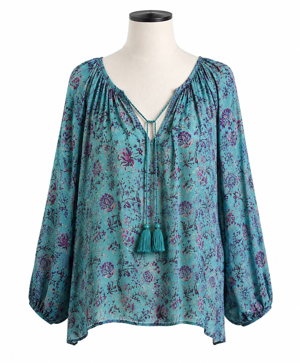 Sundance Arielle Silk Blend Floral Peasant Blouse - Size (PM) Petite Medium